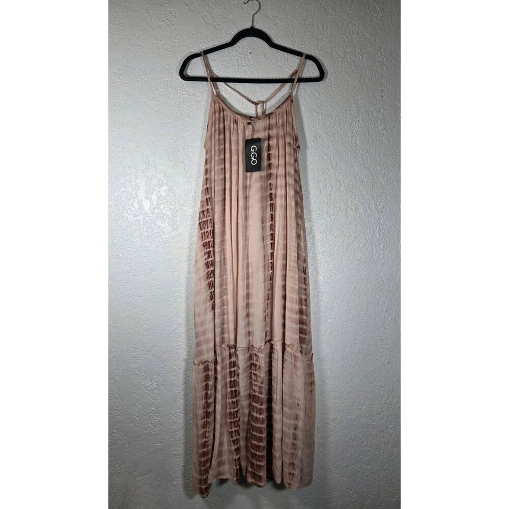 Gigio Tie Dye Blush Pink Print Maxi Dress Spaghetti Adjustable Straps Small